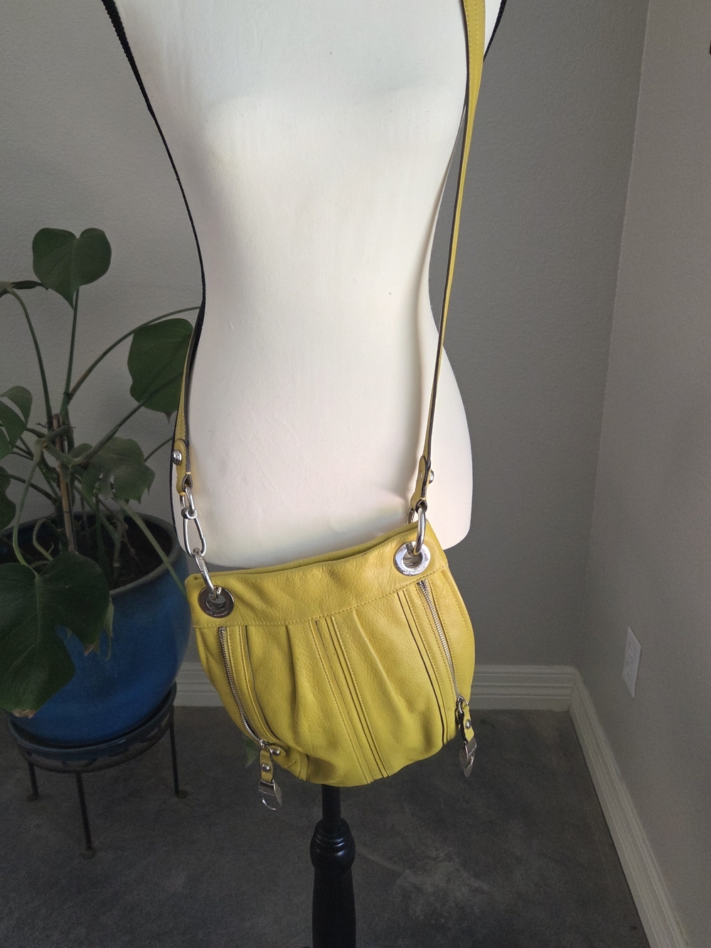 b. makowsky Yellow Leather Crossbody with Silver Hardware Accents